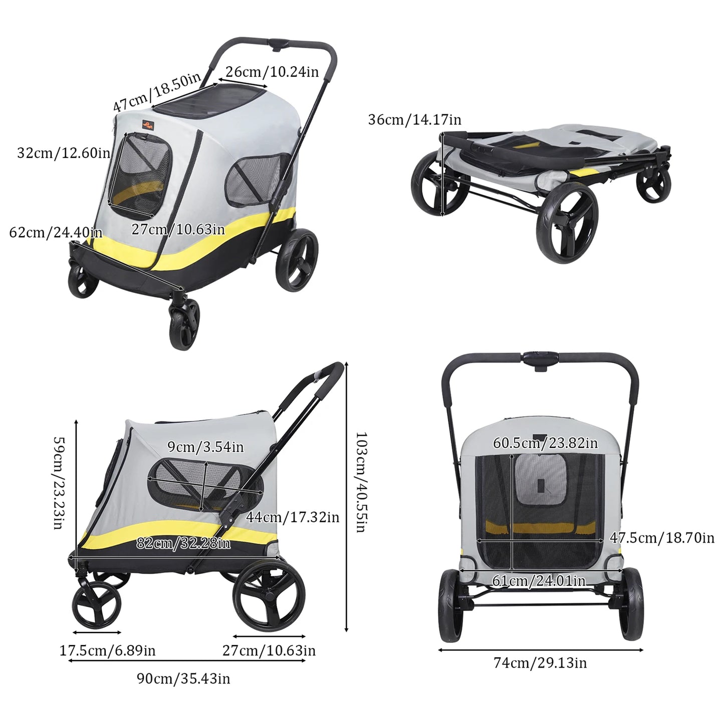 One Click Foldable Pet Stroller For Dogs And Cats Carrier