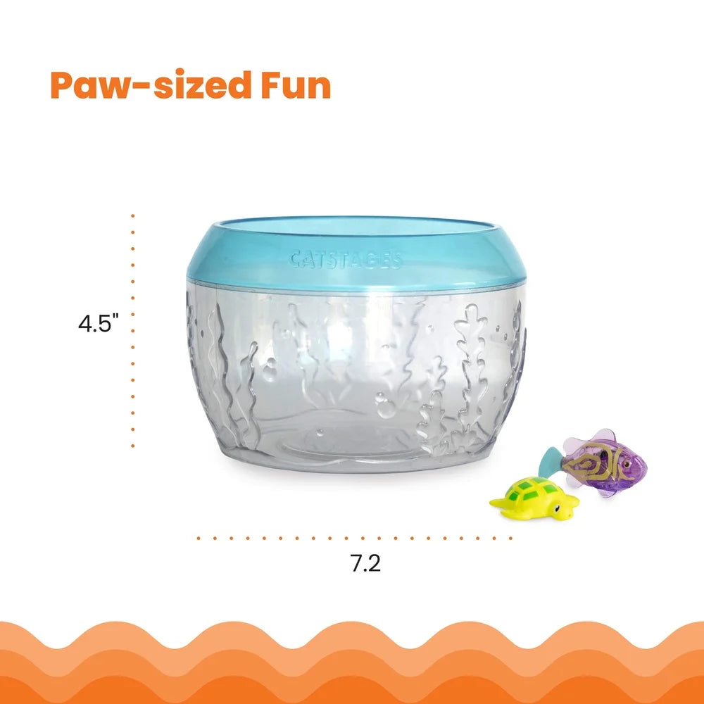 Interactive Fish Bowl Cat Toy with Floating Turtle and Electronic Fish