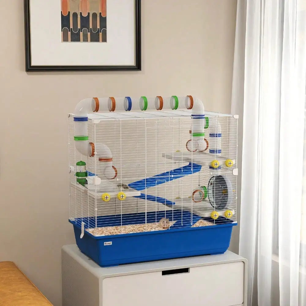 Vibrant 4 Tier Hamster Cage with Tunnel Tube System for Fun Exploration