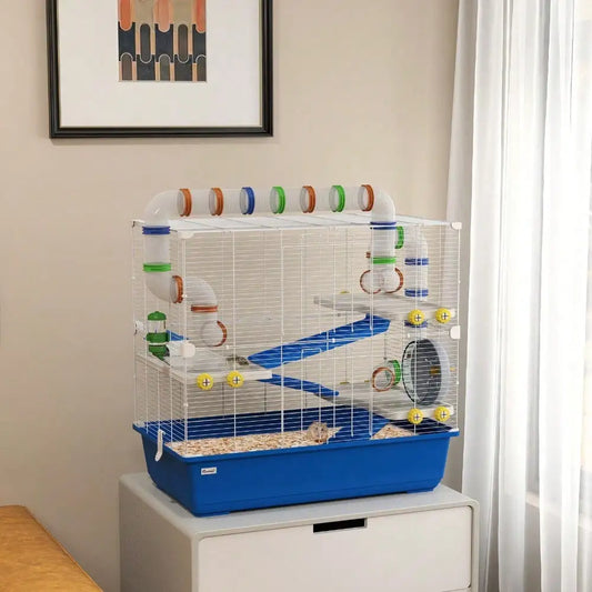 Vibrant 4 Tier Hamster Cage with Tunnel Tube System for Fun Exploration