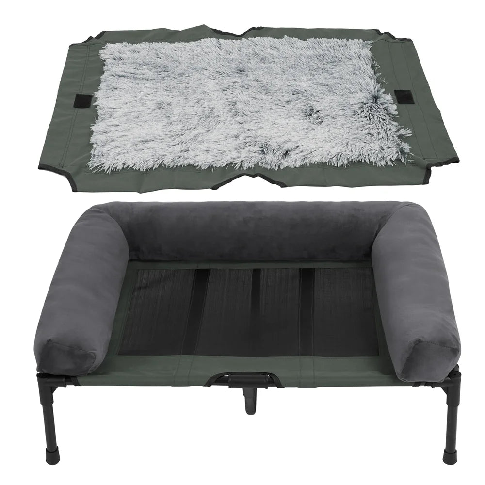 BORWARTCN Outdoor Raised Dog Bed With Cooling Mat Pad