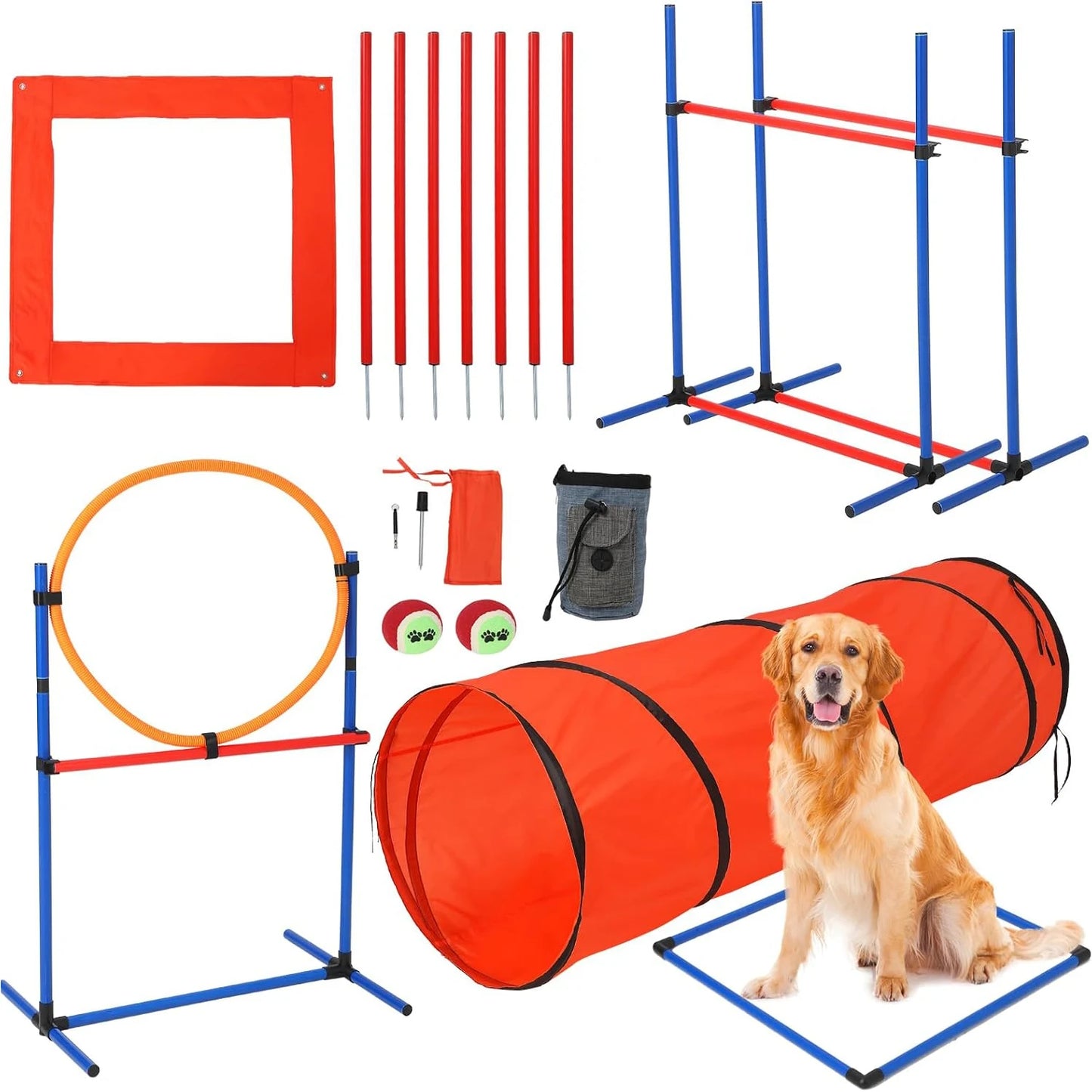 87 Piece Dog Agility Training Equipment Set with Tunnel Jump and Weave Poles