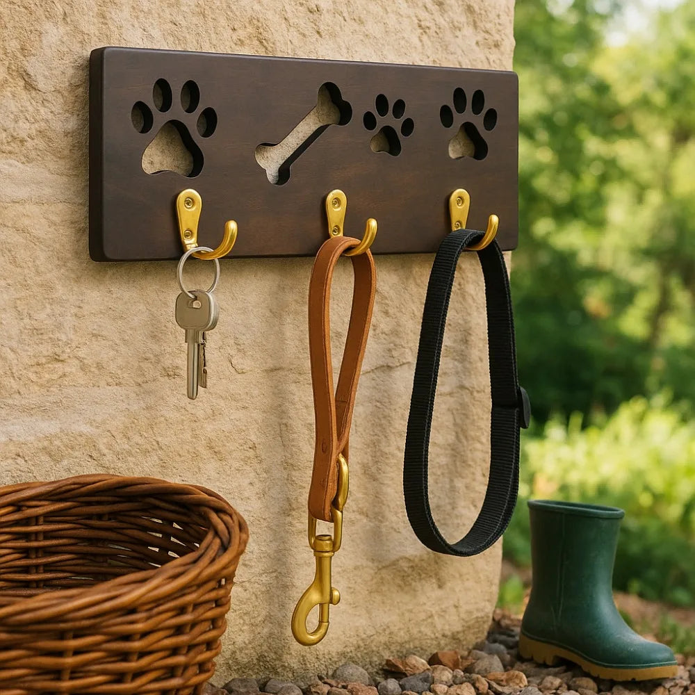 Key Rack Hanger and Dog Leash Organizer with Stylish Wood Design
