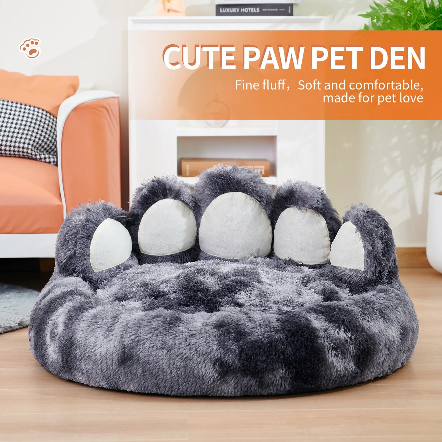 Cozy Paw Shape Dog Bed Cushion for Deep Sleeping Fluffy Furry Friends