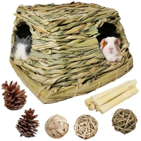 Gea Grass House For Small Pets Hideout With Chew Toys