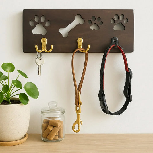 Key Rack Hanger and Dog Leash Organizer with Stylish Wood Design