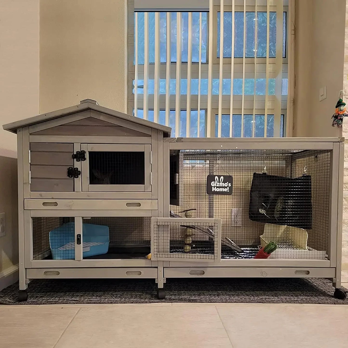 Hign-concerned Bunny Cage With Casters Waterproof Roof