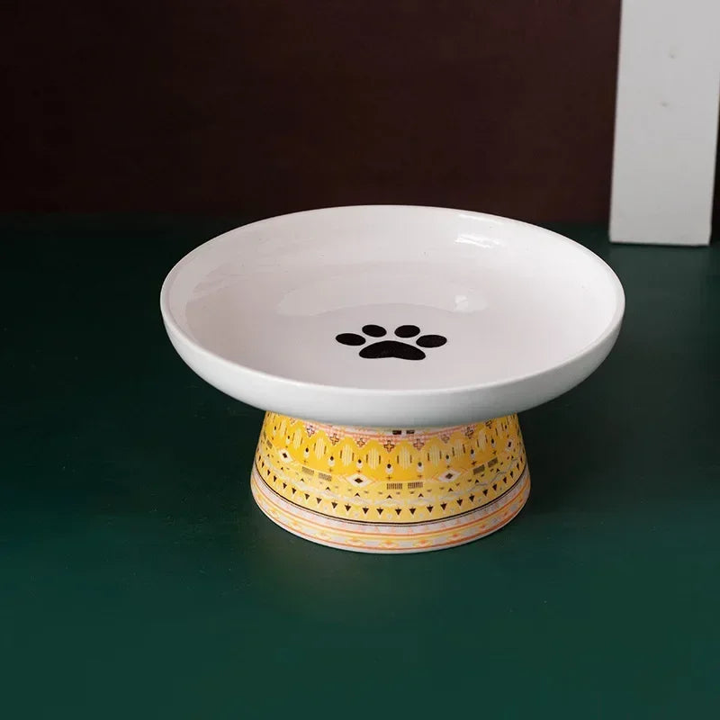 Hign Concerned Cat Ceramic Raised Feeding Bowl For Pets