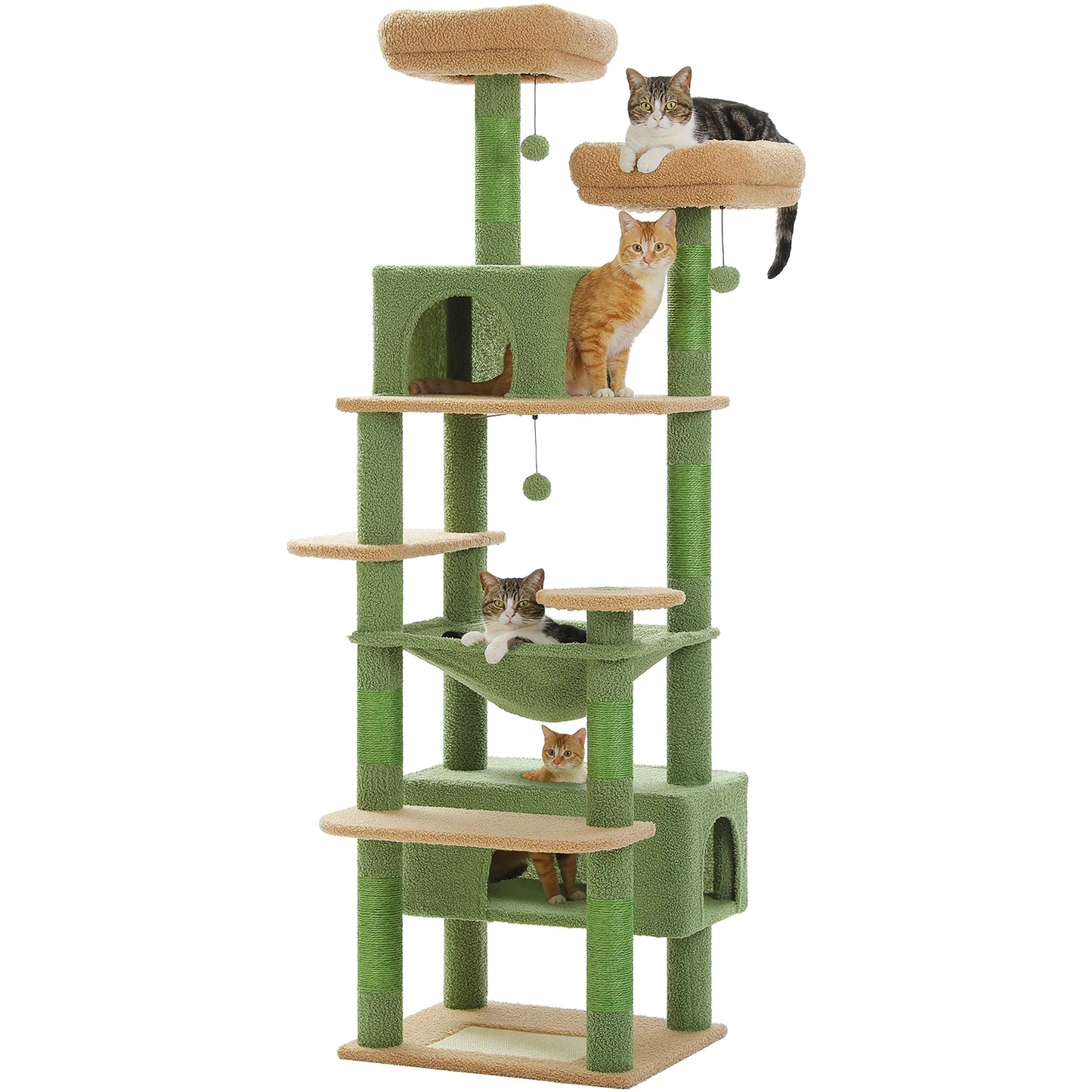 Luxury Multi-Level Cat Tree 72.4 Inch with Condo Hammock and Scratching Post