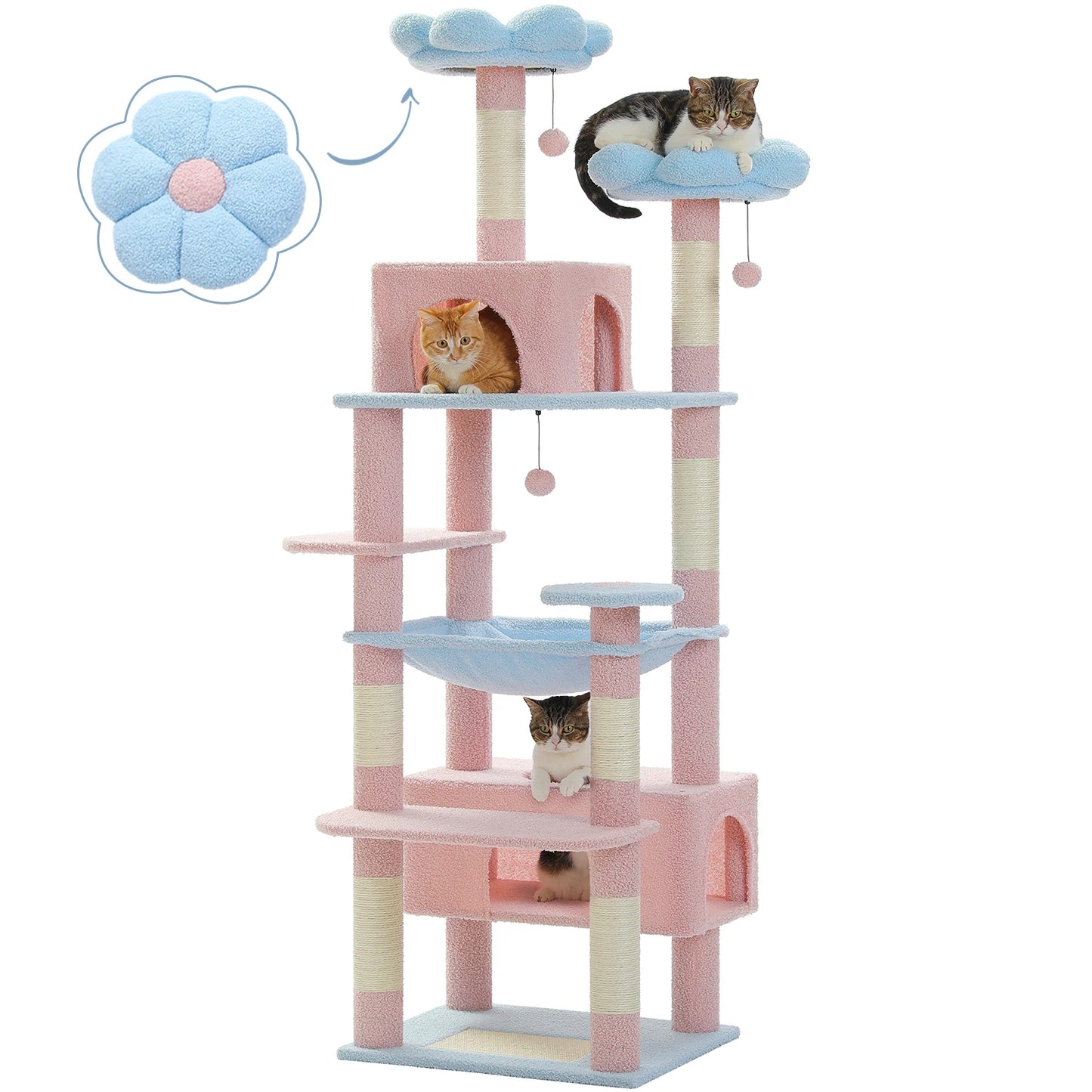 Luxury Multi-Level Cat Tree 72.4 Inch with Condo Hammock and Scratching Post