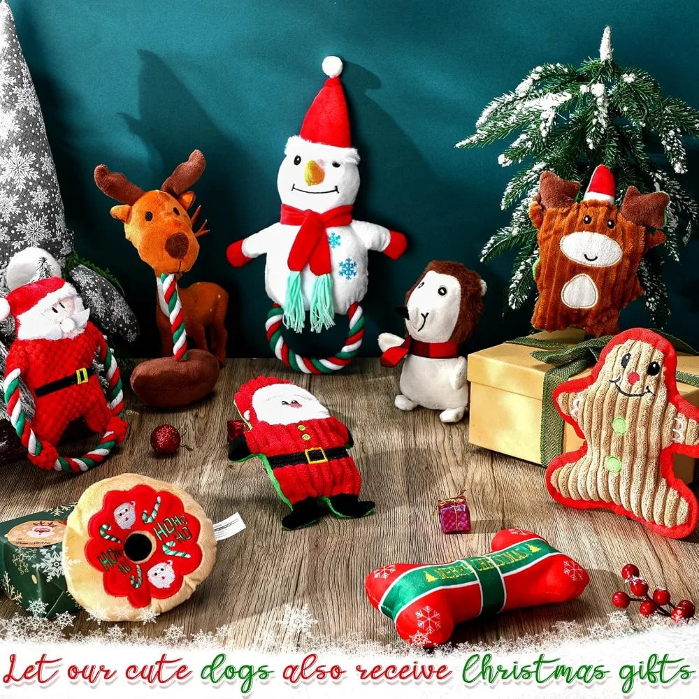 Hign Concerned Christmas Dog Toys Squeaky Plush 9 Pcs Set