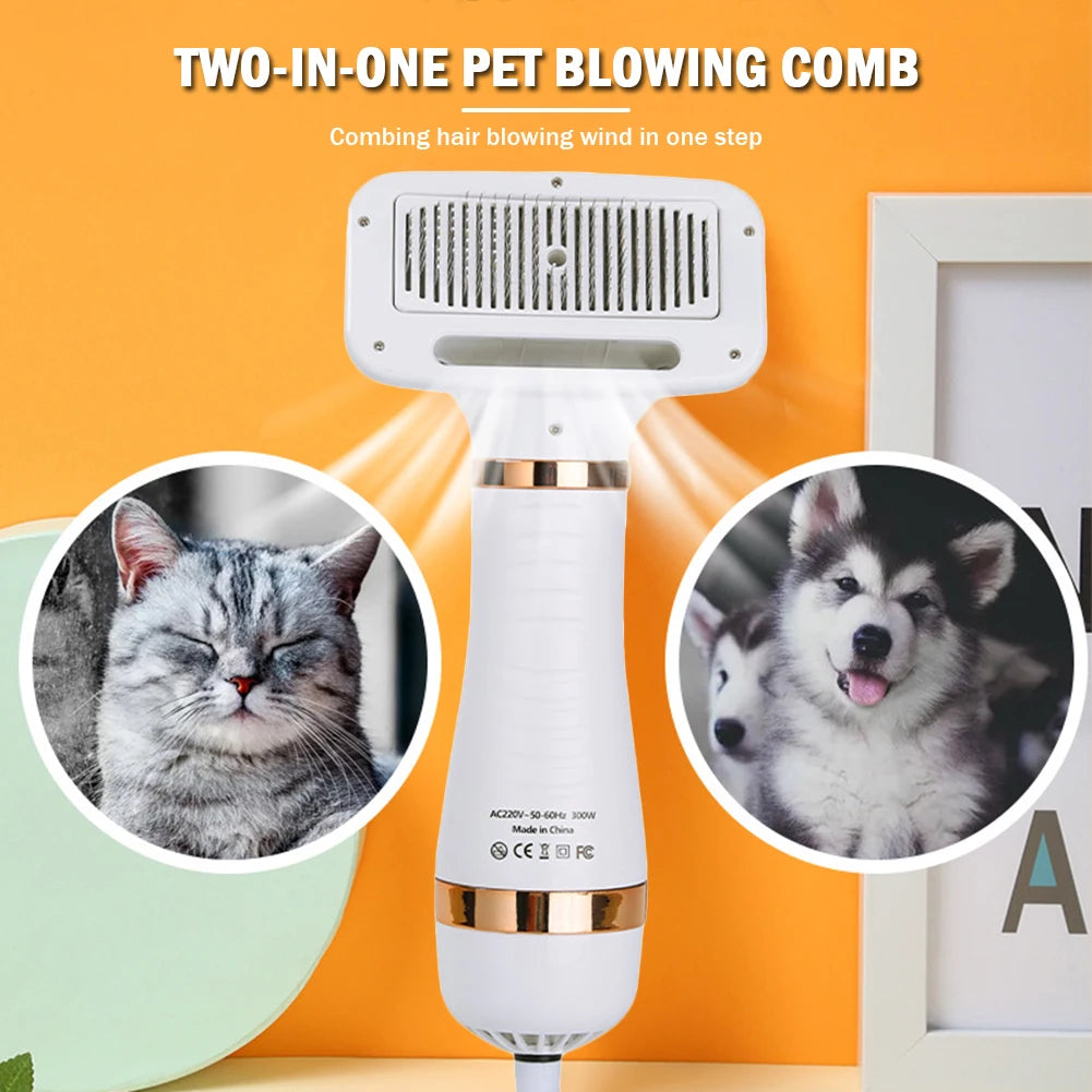 2 in 1 Portable Cat Grooming Brush and Low Noise Dog Hair Dryer Comb