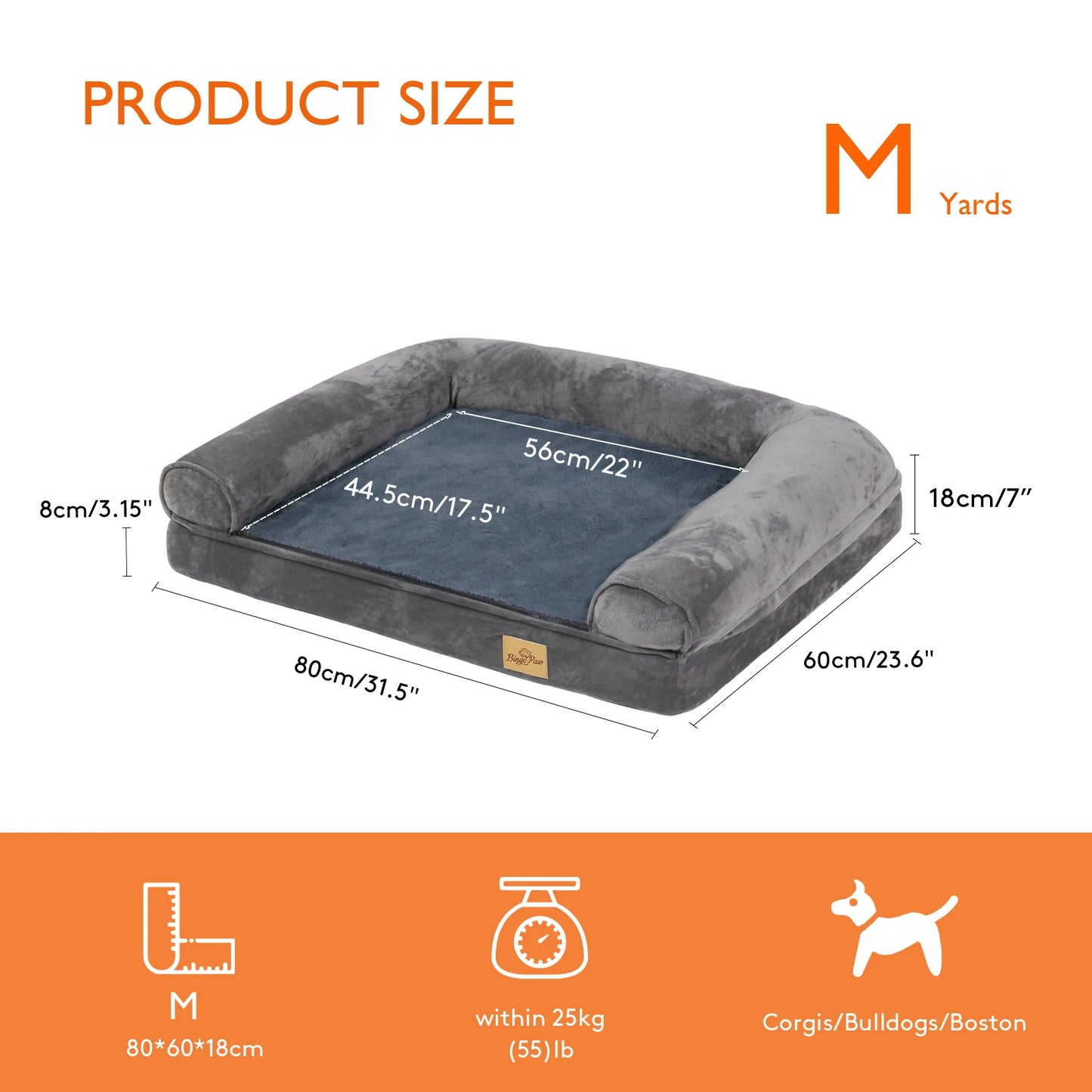 BINGOPAWCN Orthopedic Dog Bed Removable Cover Cushion