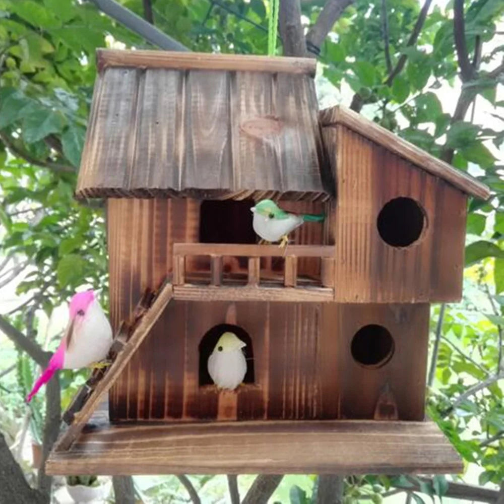 Wooden Hanging Cage House Toy for Pet Birds and Squirrels Outdoor Use