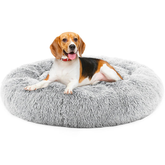 JHK Calming Dog Bed Plush Faux Fur Anti Slip Round Pet Bed