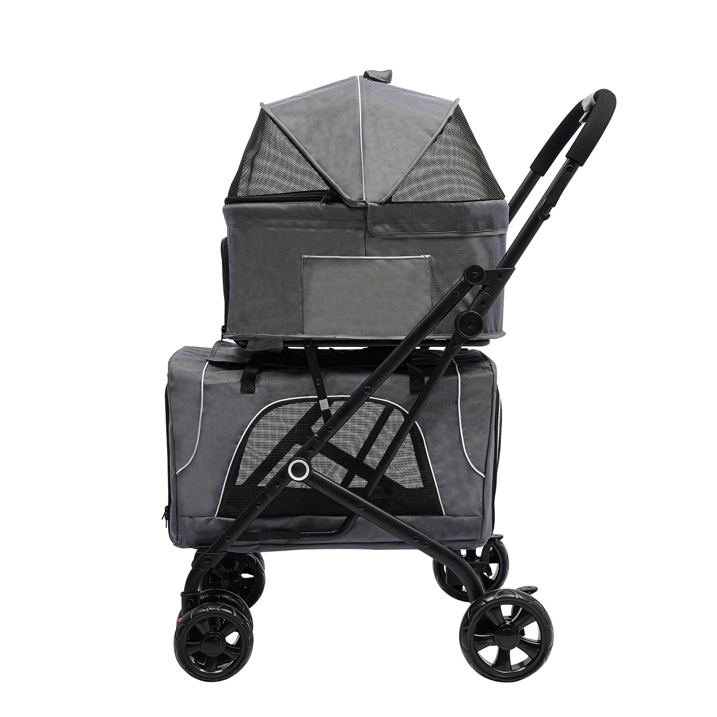 Foldable Pet Stroller Dog Travel Stroller Double Dog Cat Carrying Cart with Storage Basket for Travel Camping