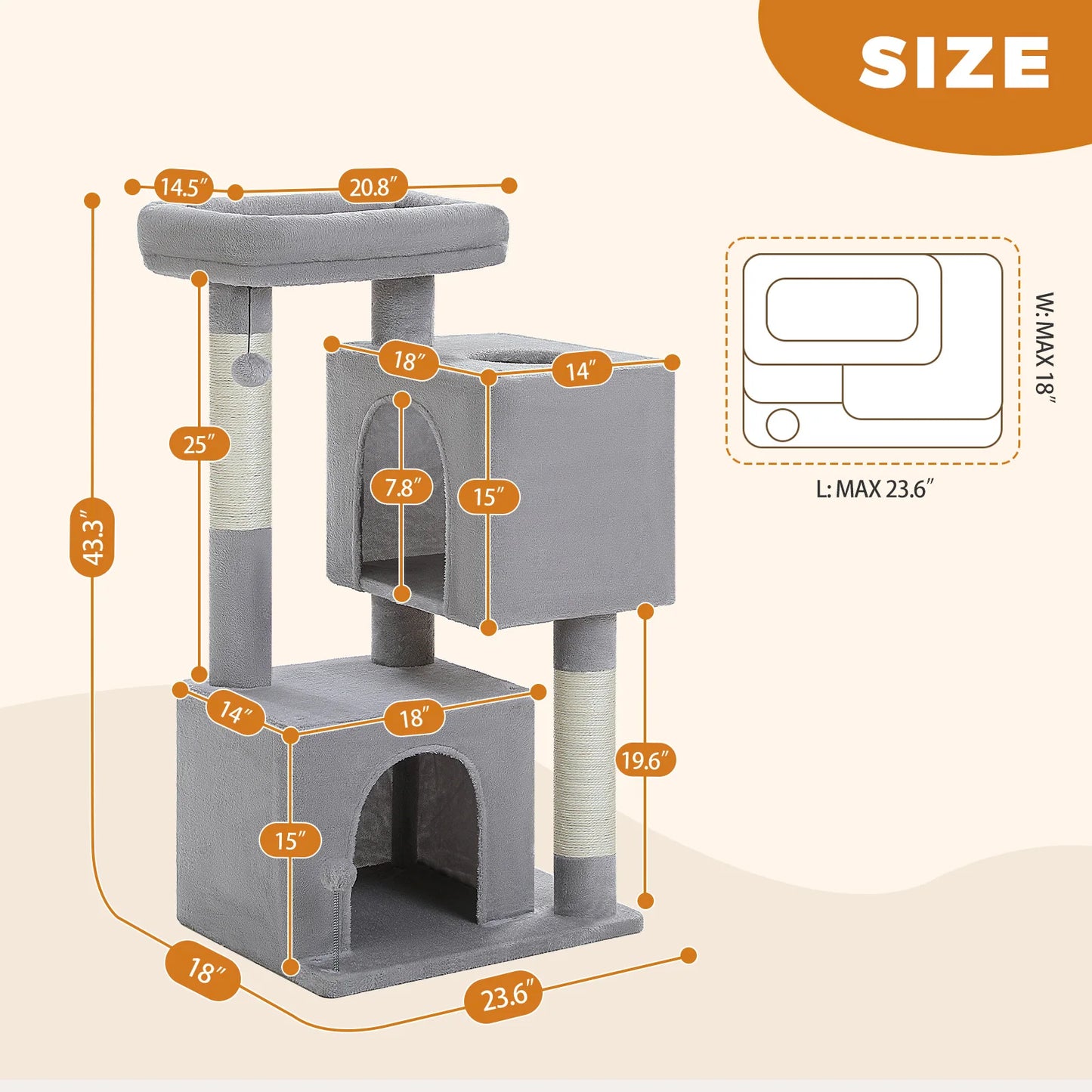 PEQULTICN Three Level Cat Tree With Cat House And Pompoms