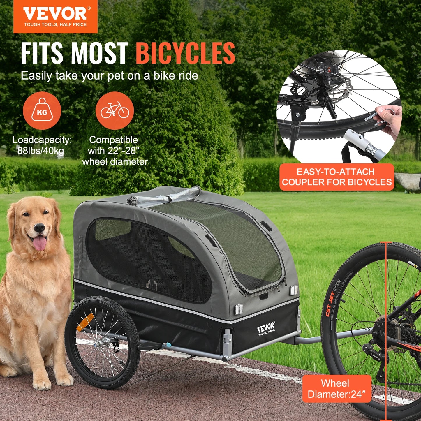 SucceBuy Dog Bike Trailer Carrier Collapsible With Reflectors