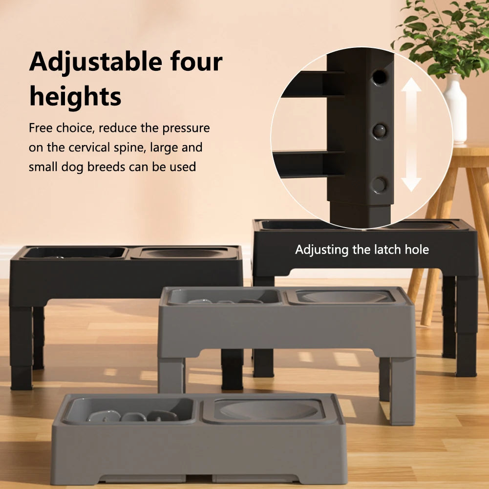3 In 1 Adjustable Height Stainless Steel Pet Slow Feed Water Bowl