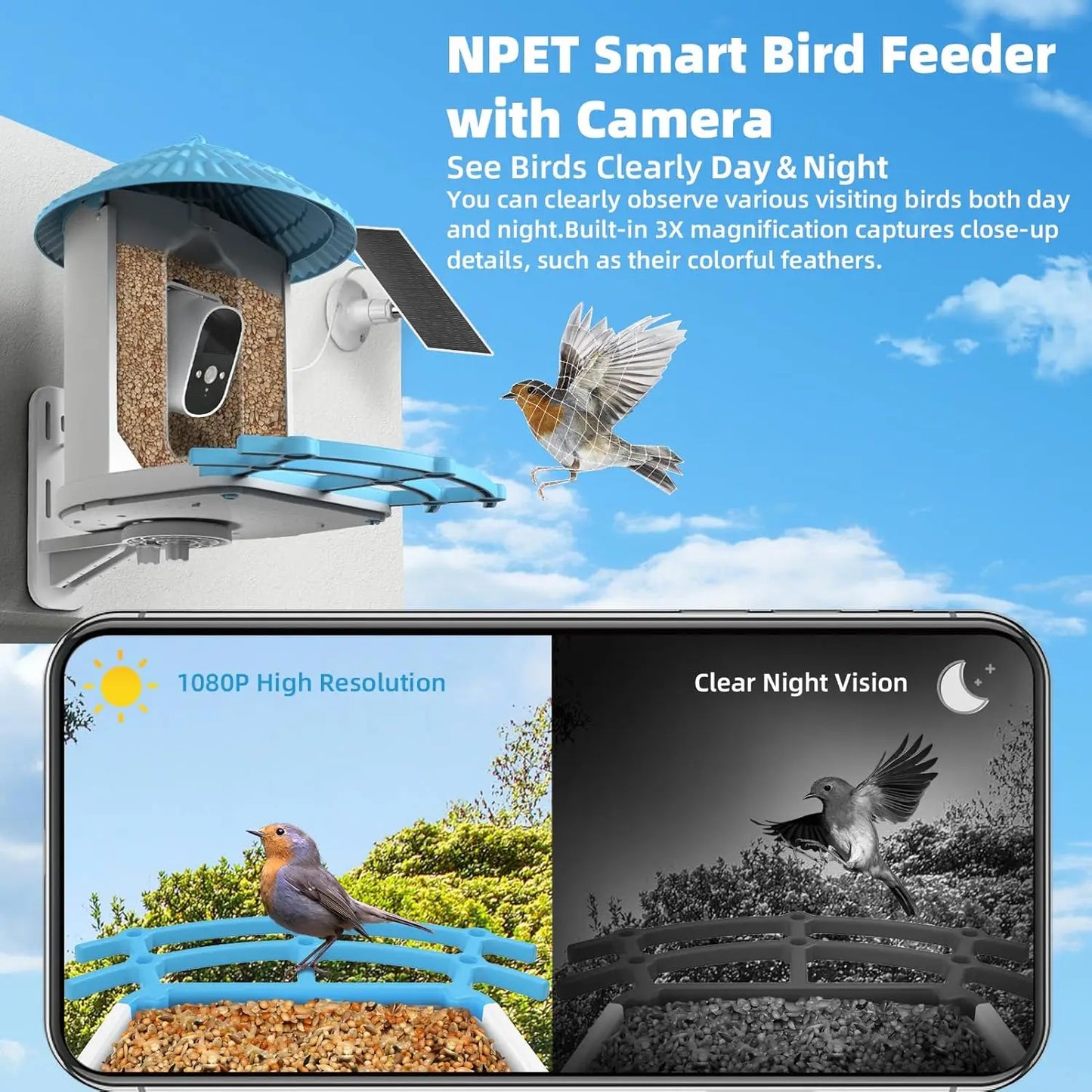 Hign-Concerned NPET Smart Bird Feeder With HD Camera