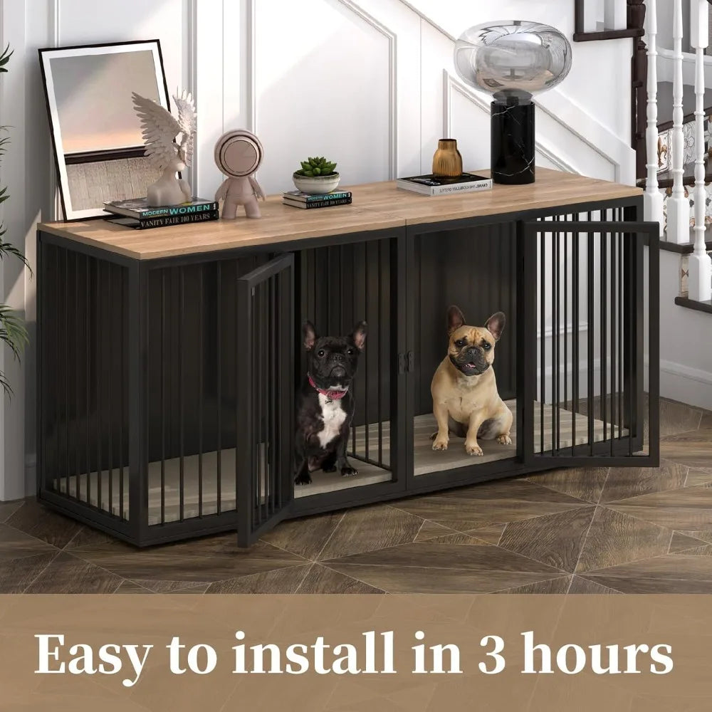 Hignconcerned Dog Crate Iron Frame With Double Doors