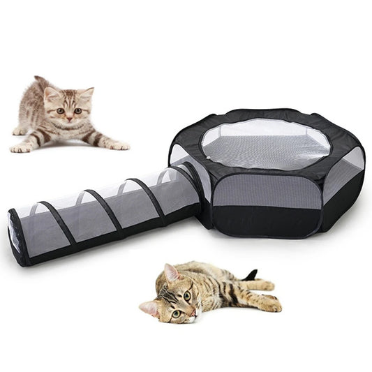 2 In 1 Cat Tunnel Rabbit Cage Foldable Multifunctional Pet Toy Supplies