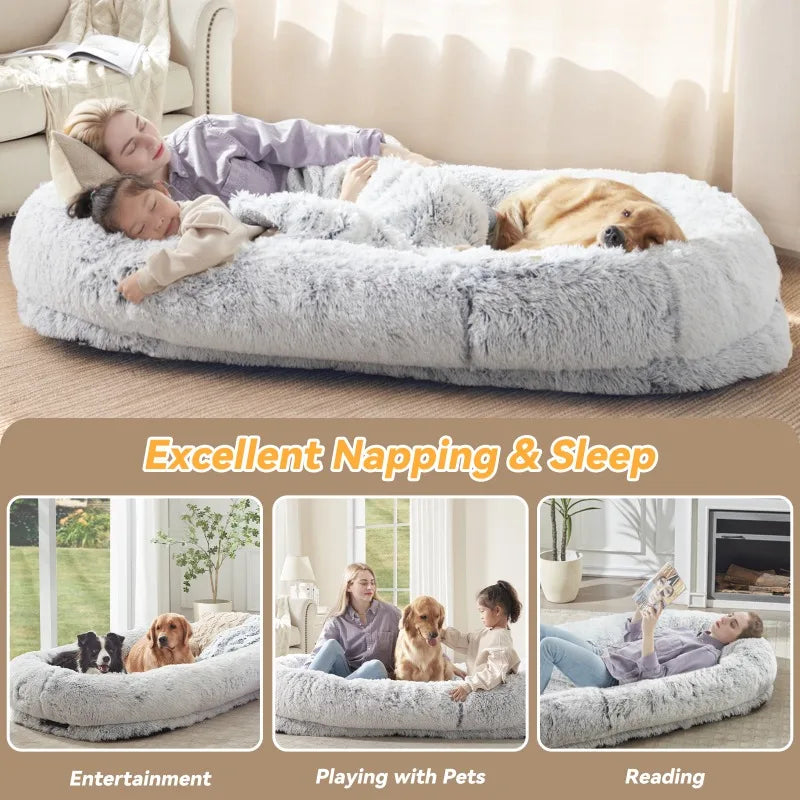Human Dog Bed Washable Faux Fur Orthopedic Napping Sofa for Pets and People