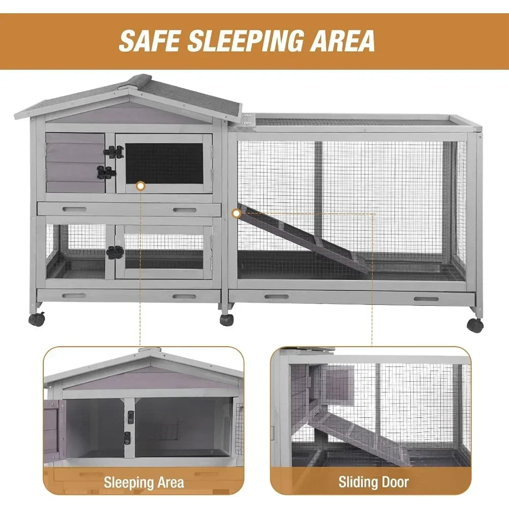 Hign-concerned Bunny Cage With Casters Waterproof Roof