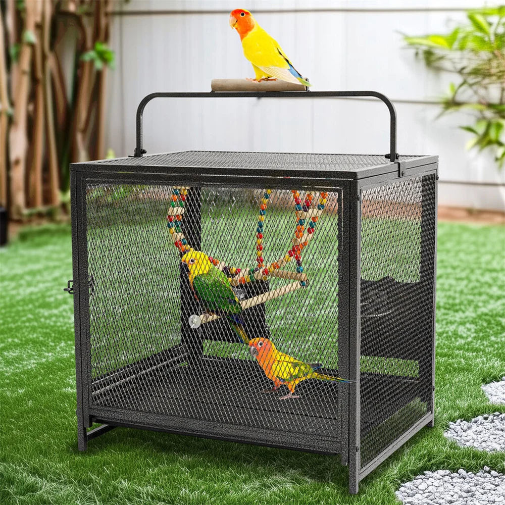 Heavy Duty Wrought Iron Bird Cage Travel Carrier With Perch