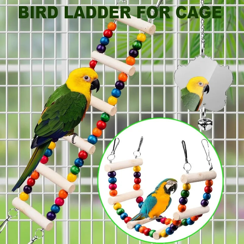 ZhejiangHign Wood Bird Toys 7Pcs Perch Swing Set Parakeets