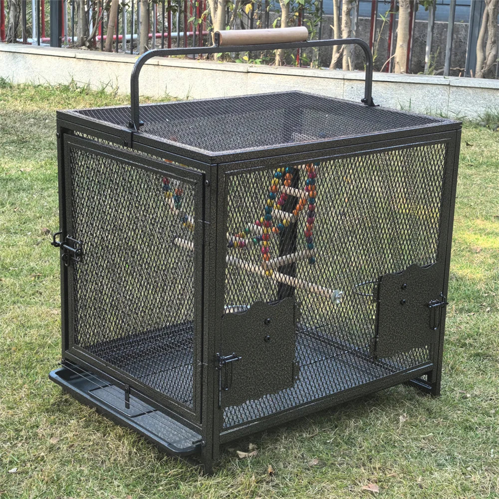 Heavy Duty Wrought Iron Bird Cage Travel Carrier With Perch