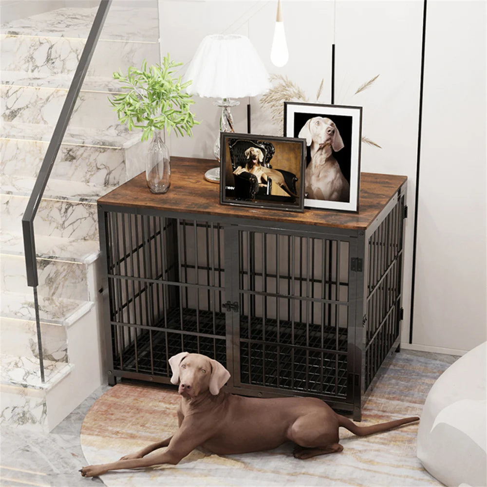 Large Wooden Dog Crate Indoor Furniture Style Elevated Dog Kennel with Tray