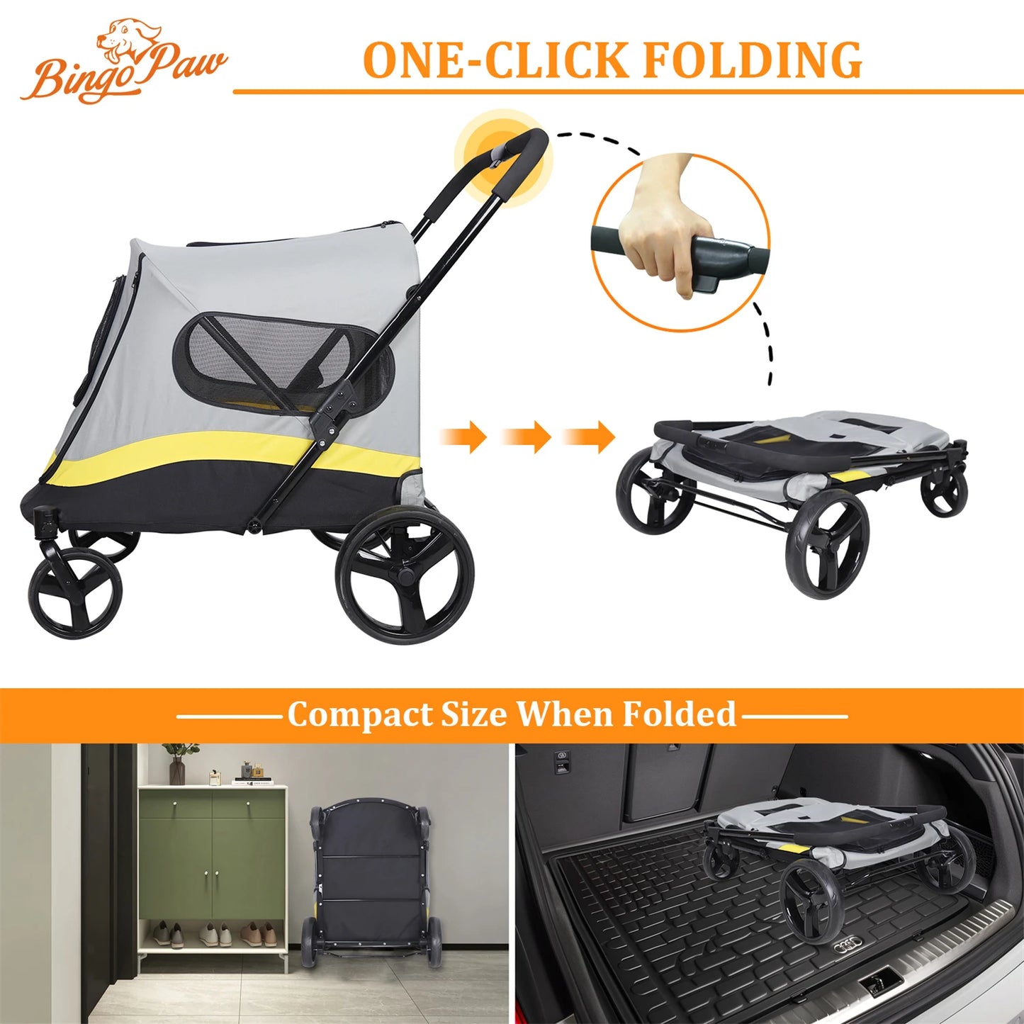 One Click Foldable Pet Stroller For Dogs And Cats Carrier