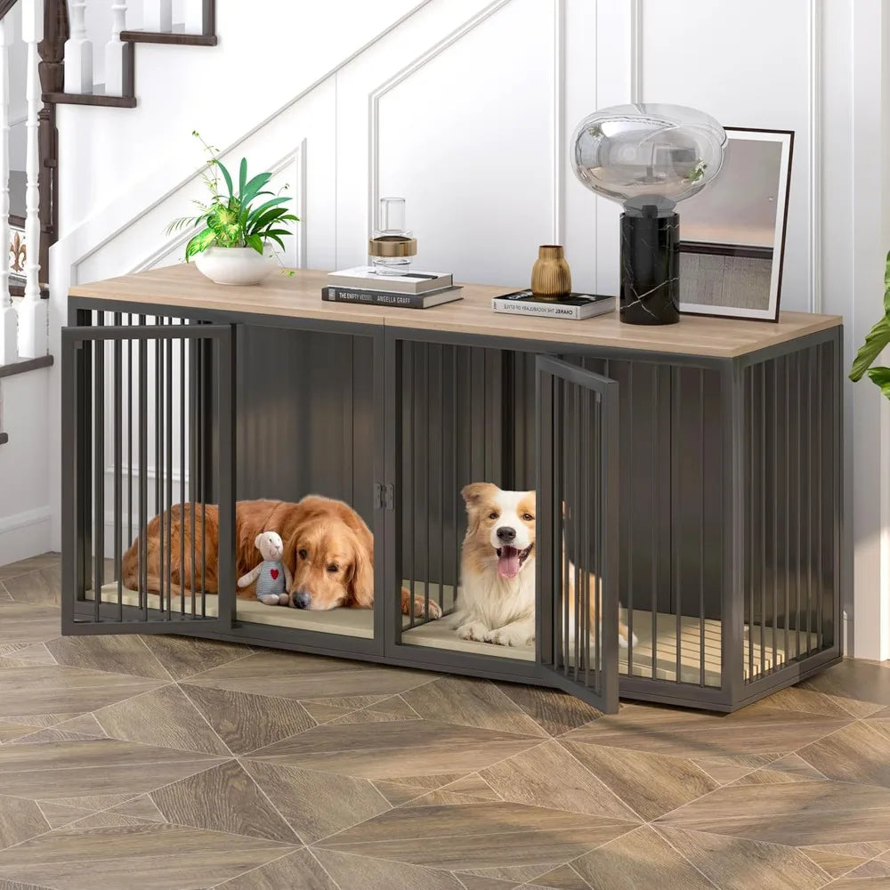 Hignconcerned Dog Crate Iron Frame With Double Doors