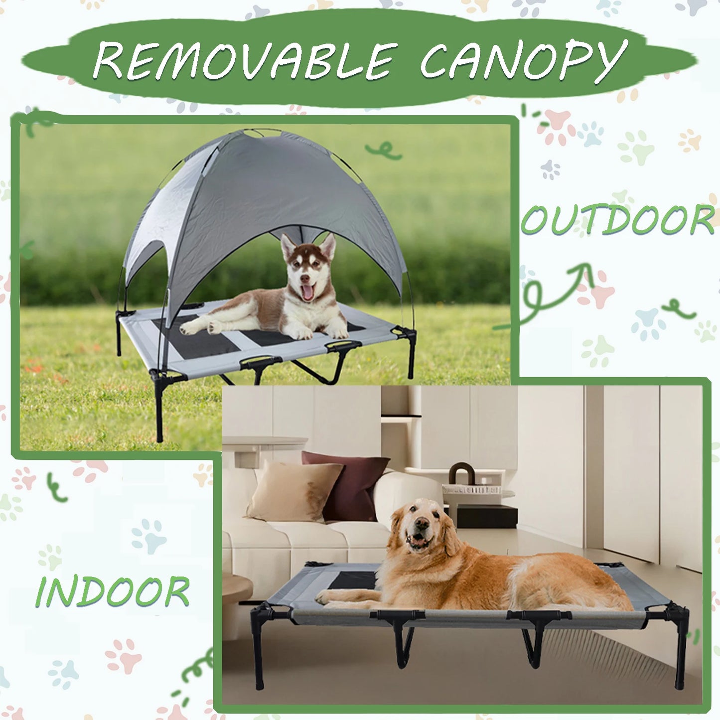 Elevated Dog Bed with Canopy Anti Scratch Portable Cot for Indoor Outdoor Use