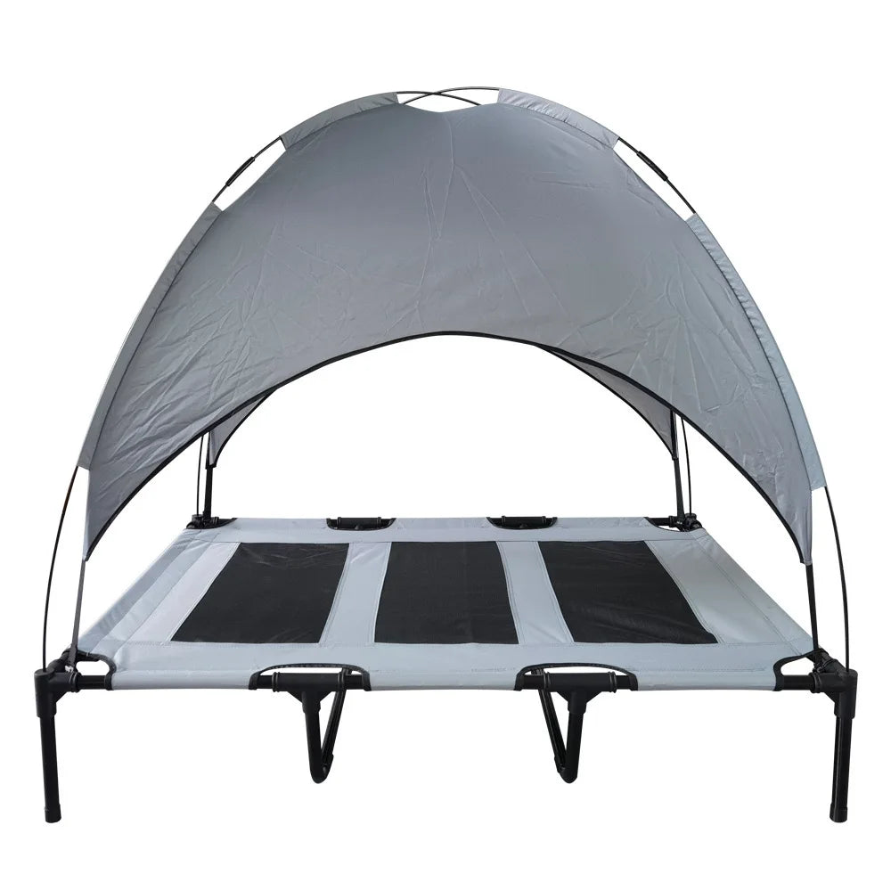 Elevated Dog Bed with Canopy Anti Scratch Portable Cot for Indoor Outdoor Use