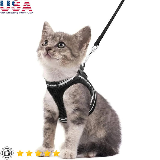 Escape Proof Cat Harness and Leash Set Adjustable Soft Vest for Outdoor Walks