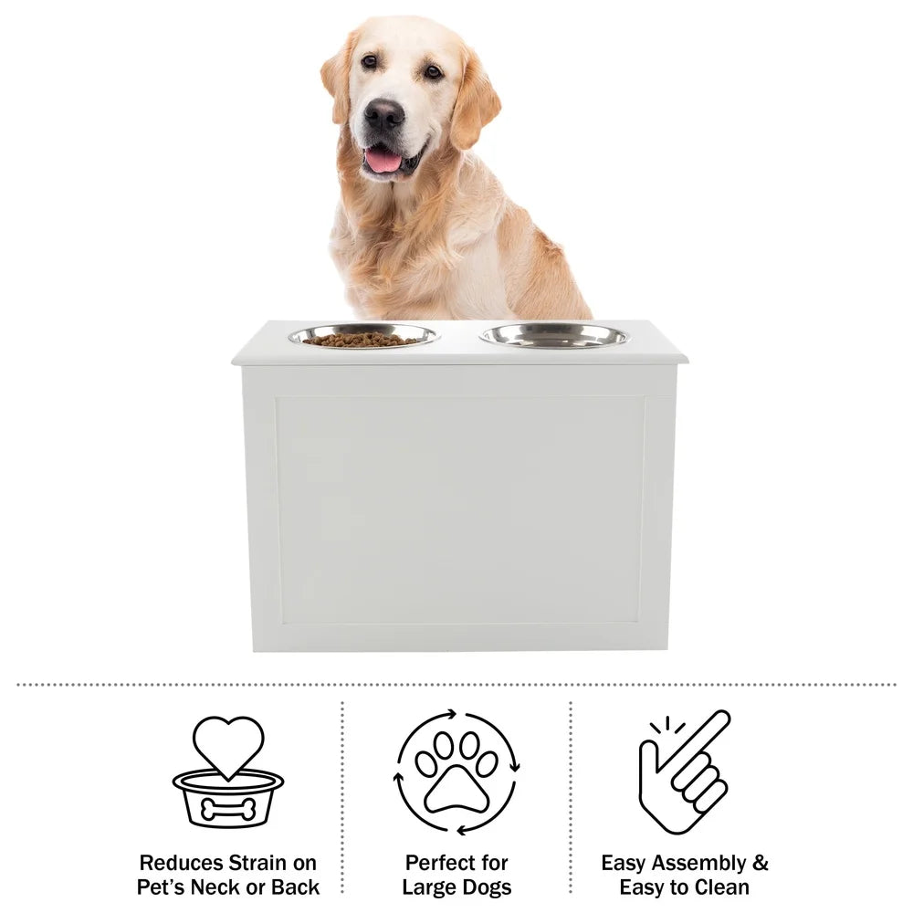 Elevated Dog Bowls with Hidden Storage and Adjustable Height Pet Feeder