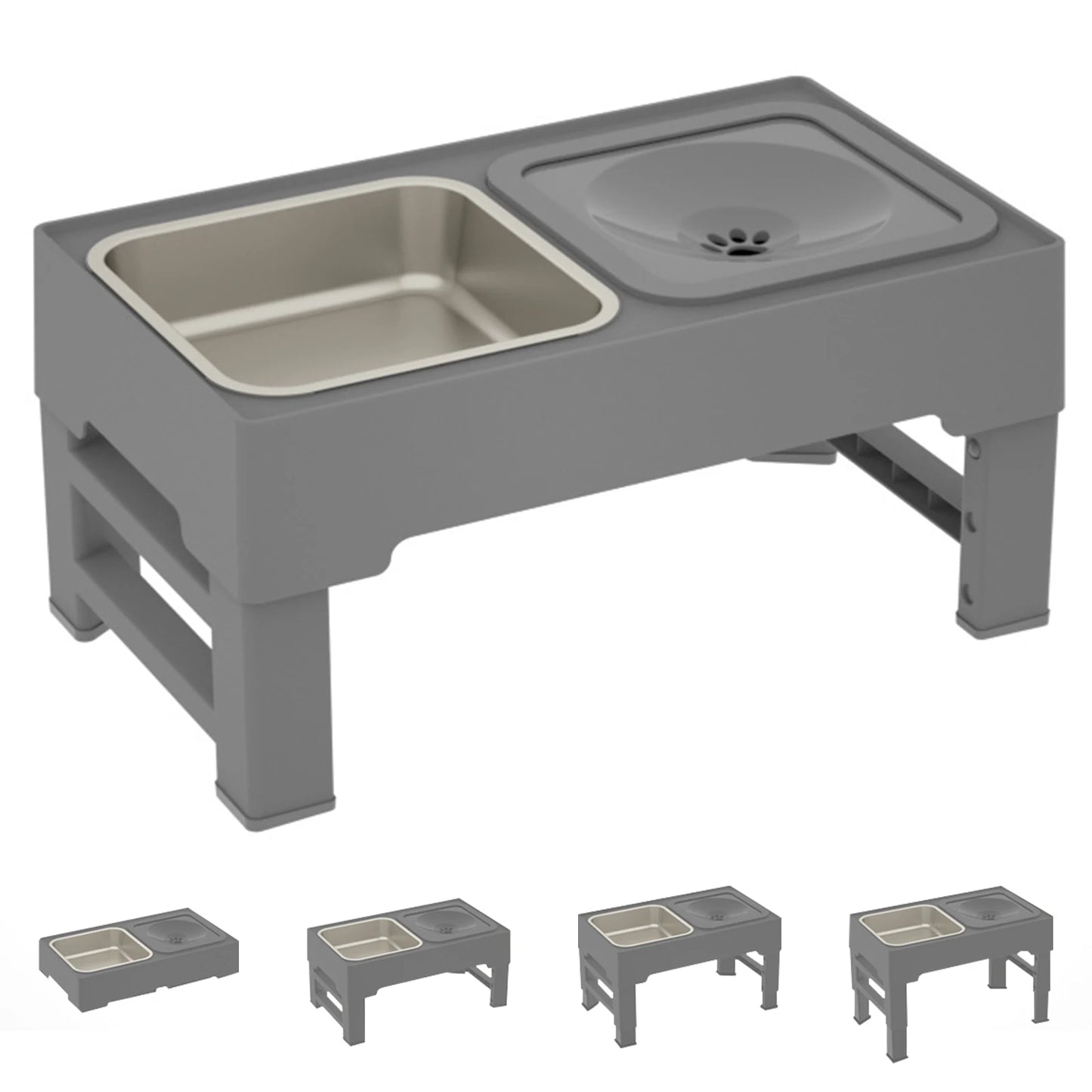3 In 1 Adjustable Height Stainless Steel Pet Slow Feed Water Bowl
