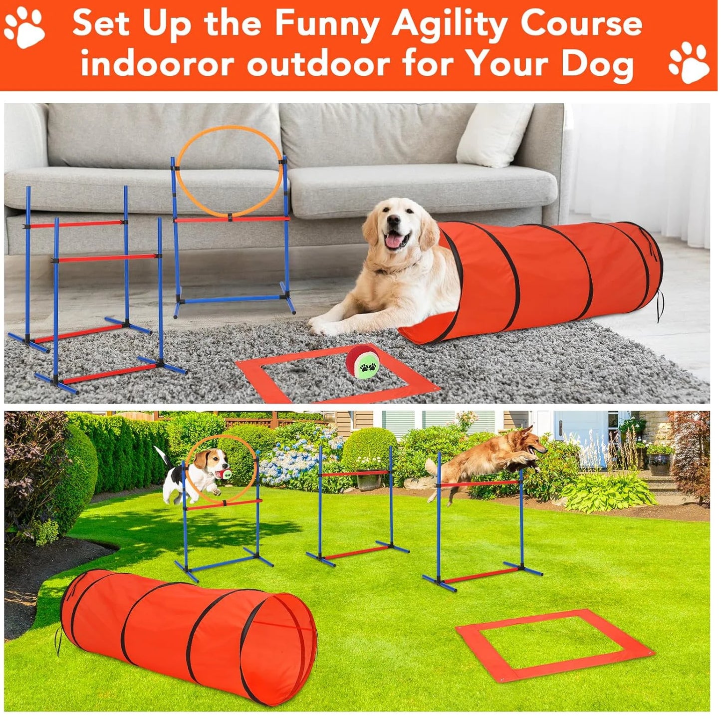 87 Piece Dog Agility Training Equipment Set with Tunnel Jump and Weave Poles