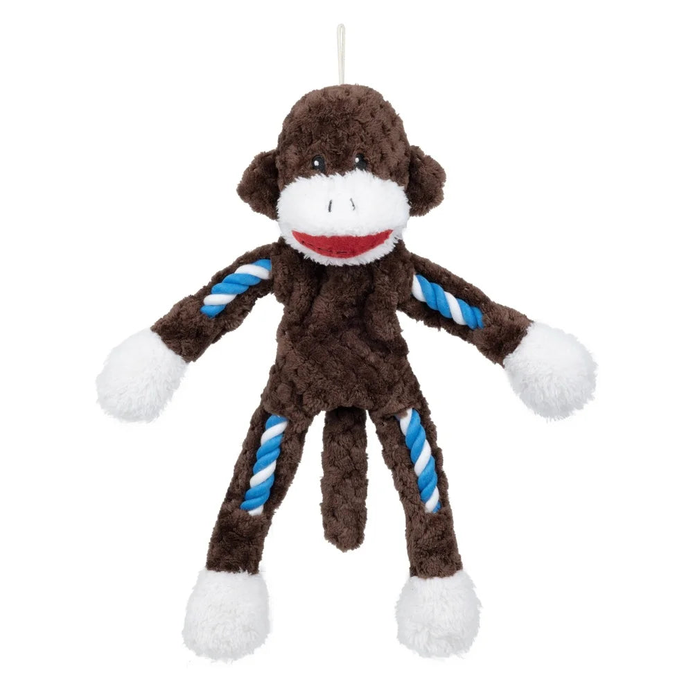 Tough Buddy Monkey Dog Toy Rope Chew Squeaky Tugging Durable Playtime