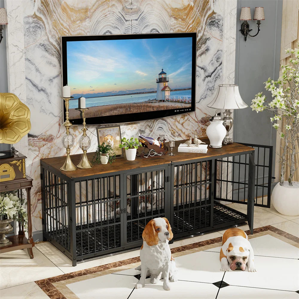 Large Wooden Dog Crate Indoor Furniture Style Elevated Dog Kennel with Tray