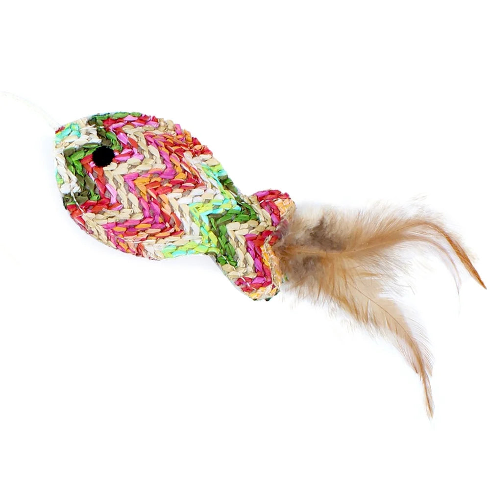 3 Pack Interactive Cat Wand with Fish Toy 18 Inch Flexible Natural Fiber