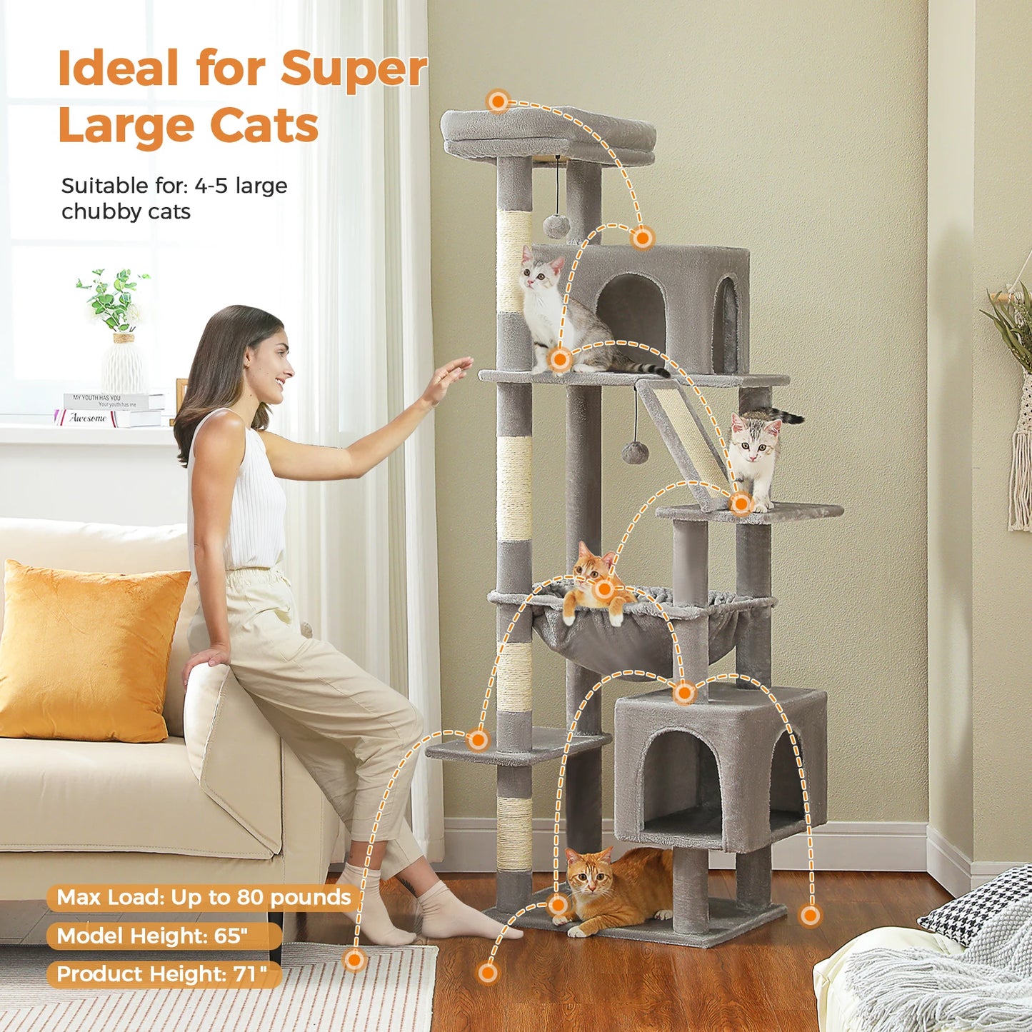 Speedy Pet Cat Tree Tower Hammock And Sisal Climbing Frame