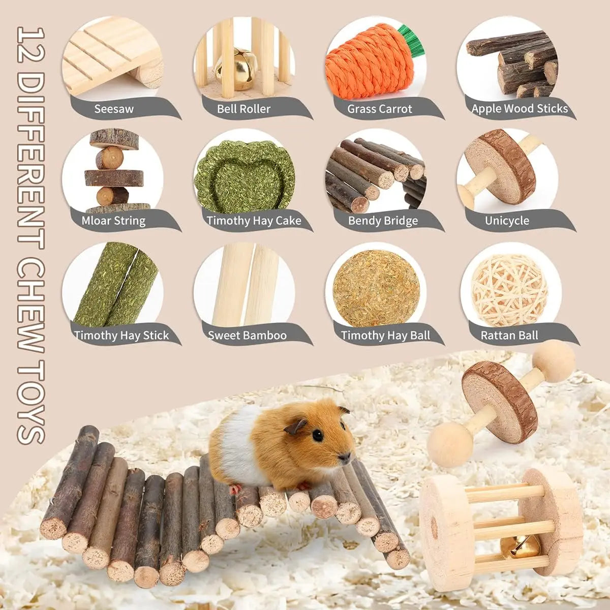 Hign Concerned 12 Piece Hamster Cage Chew Toy Set Bundle