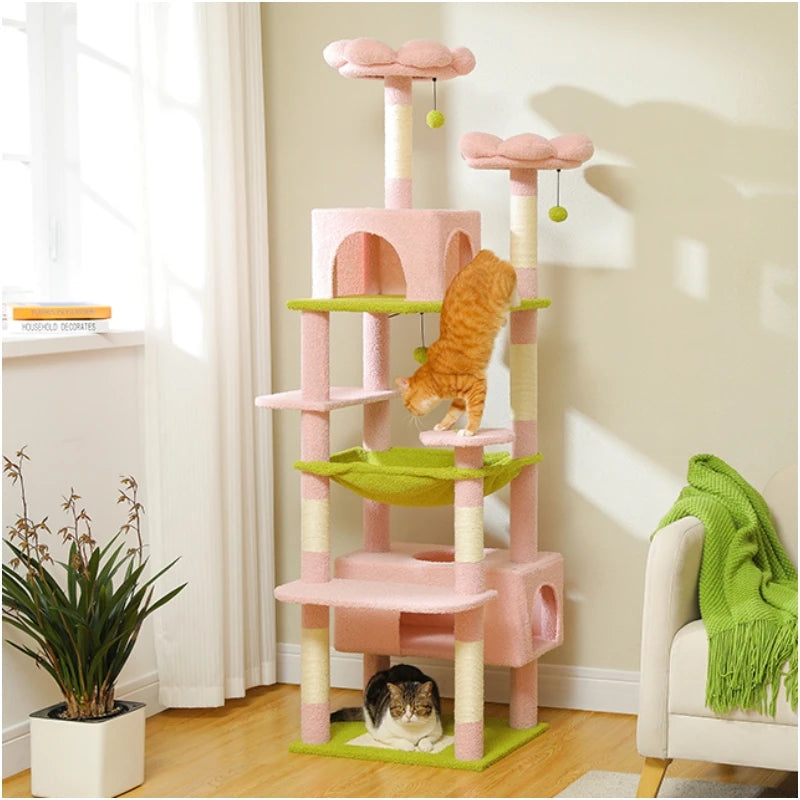 Luxury Multi-Level Cat Tree 72.4 Inch with Condo Hammock and Scratching Post