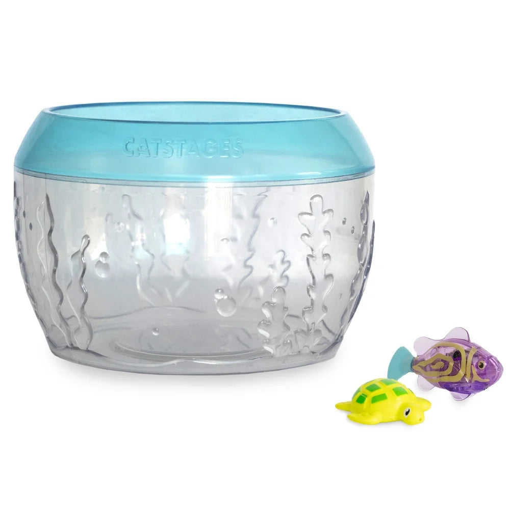 Interactive Fish Bowl Cat Toy with Floating Turtle and Electronic Fish