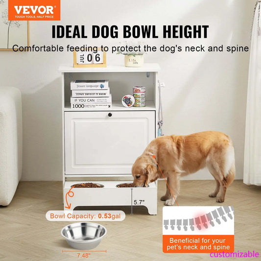 XMSJH Pet Feeding Station With 2 Elevated Bowls And Storage