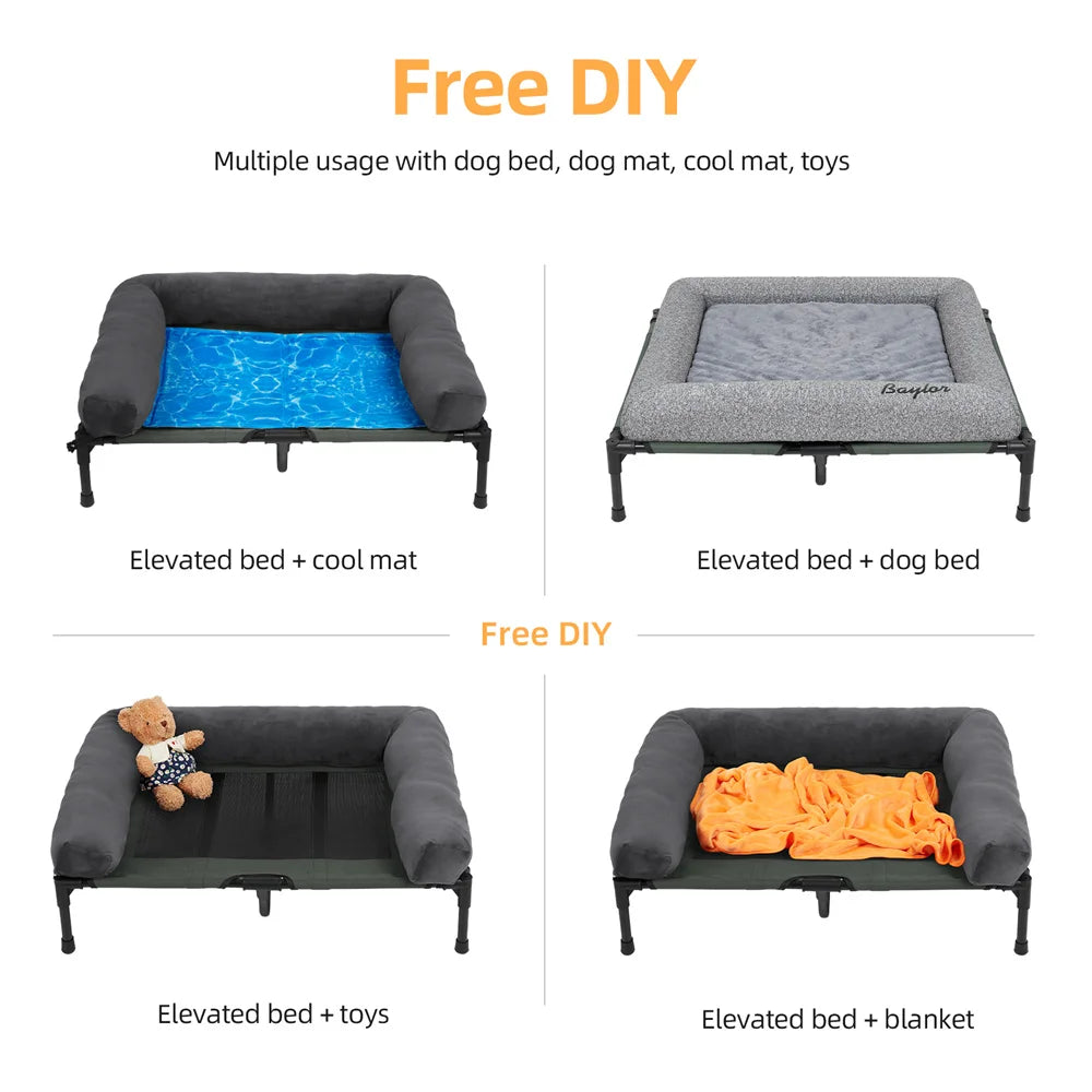 BORWARTCN Outdoor Raised Dog Bed With Cooling Mat Pad