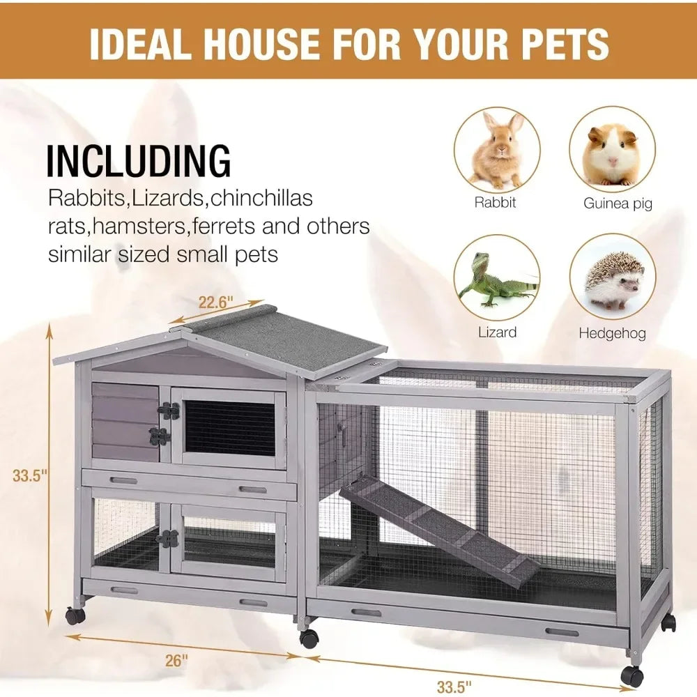 Hign-concerned Bunny Cage With Casters Waterproof Roof